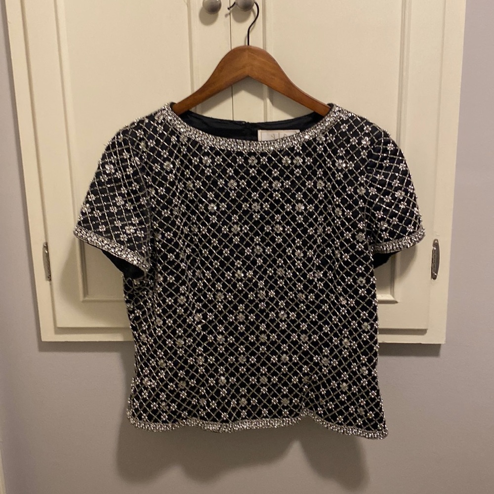 Black and silver sequined/beaded formal top